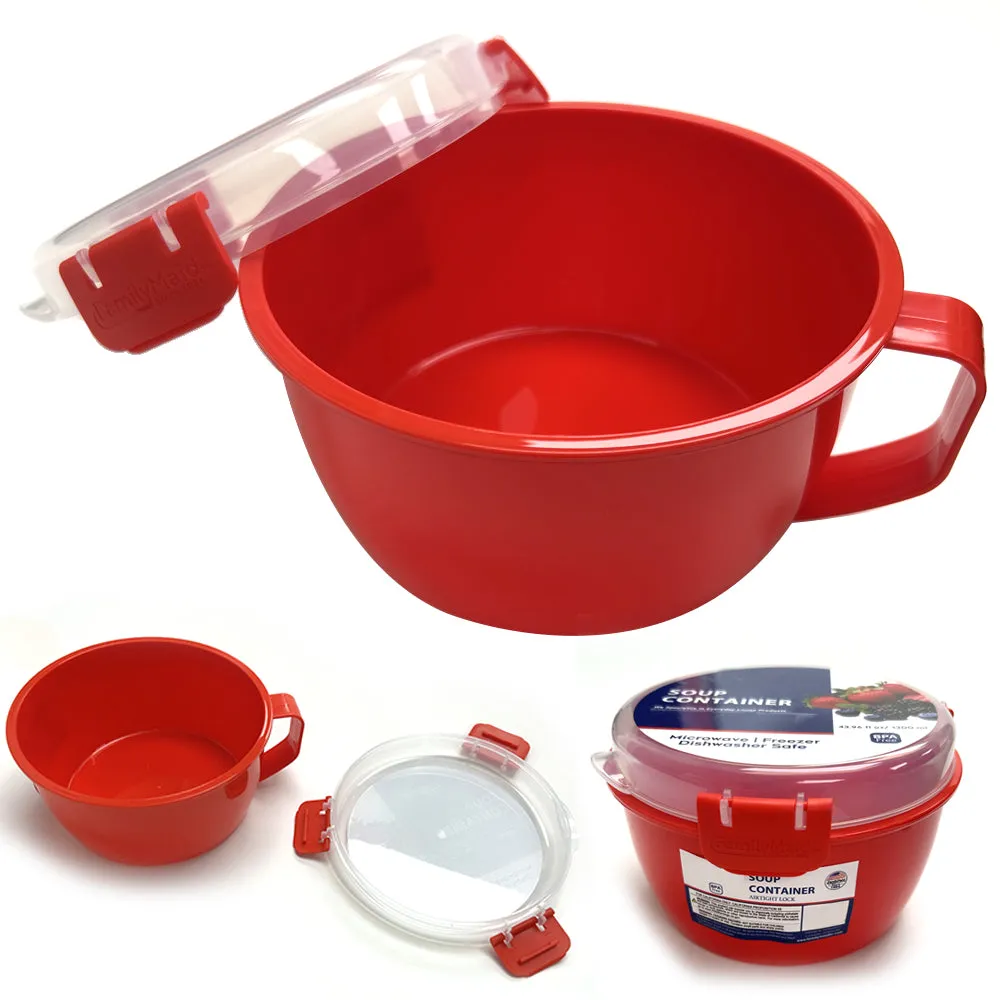 2 Pk Microwave Soup Bowl Lid Cup Noodle Cooker Oat 44oz BPA Free Container To Go