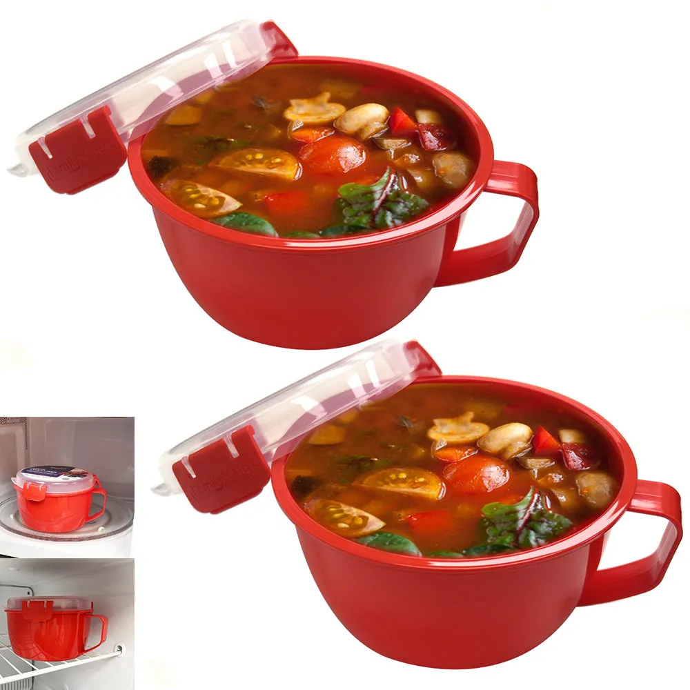 2 Pk Microwave Soup Bowl Lid Cup Noodle Cooker Oat 44oz BPA Free Container To Go