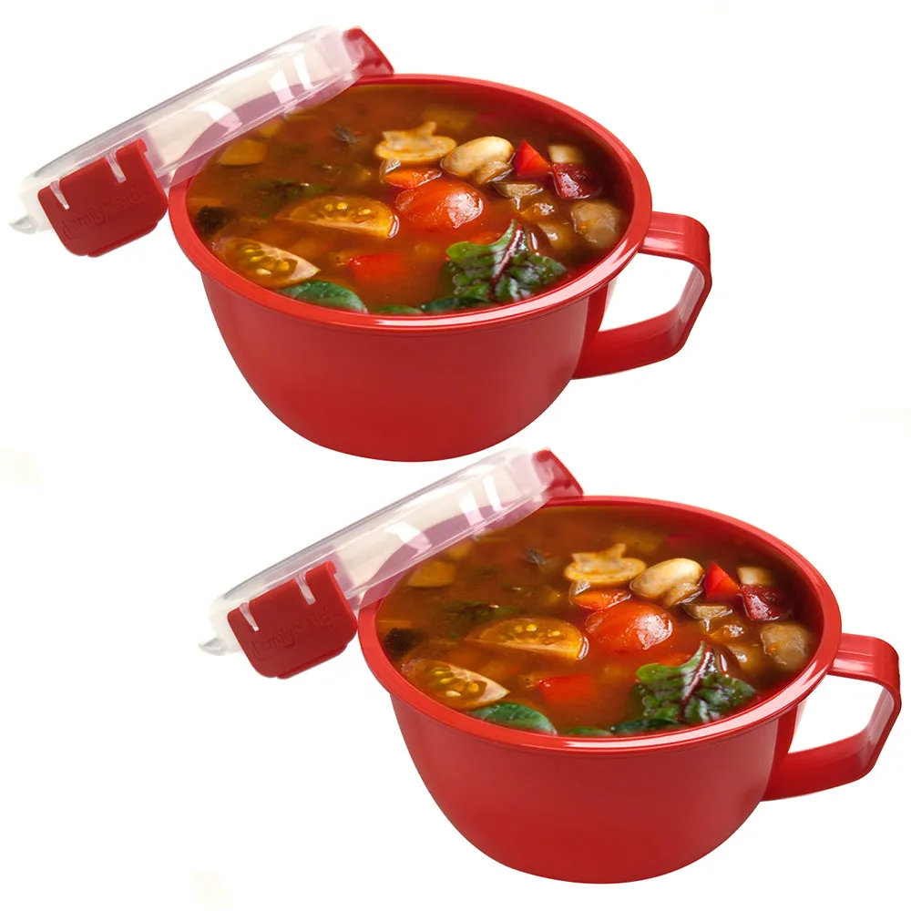 2 Pk Microwave Soup Bowl Lid Cup Noodle Cooker Oat 44oz BPA Free Container To Go
