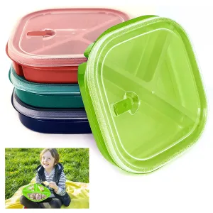 4 Square Divided Plates w Lids Meal Prep Lunch Food Storage Containers BPA-Free
