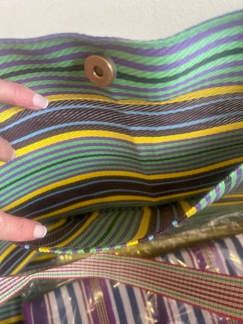 Beach bag, XL size, colourful striped weekender bag, tote, shopper, recycled nylon.