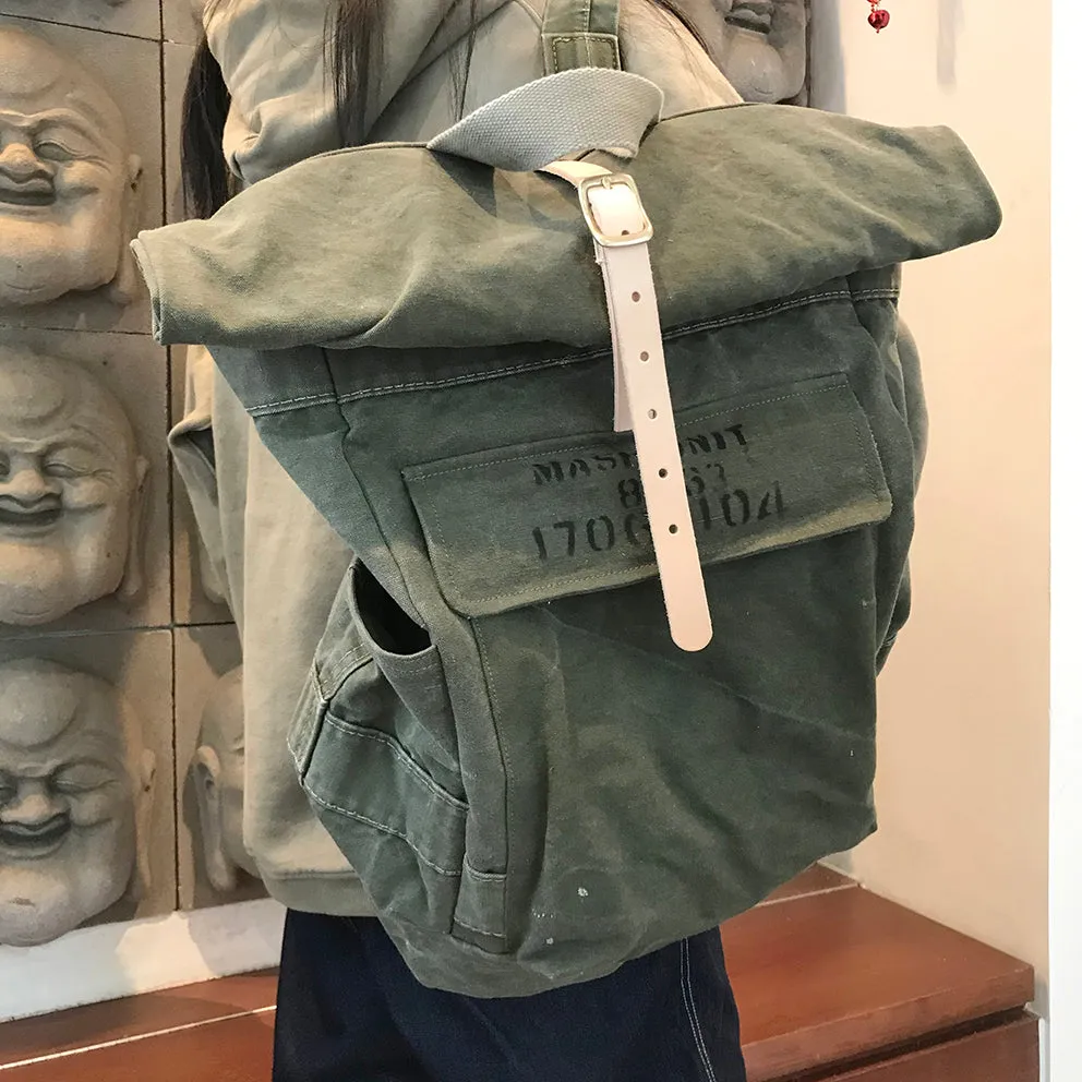 BZEN -DUFFY18-16 UPCYCLED ROLLER TOP PACK SACK-VINTAGE GREEN