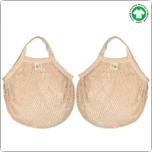 Cotton Mesh Carry Bags - Short Handle (2 Pack)