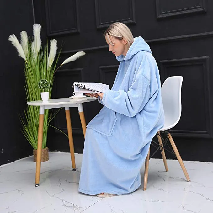 His-and-Hers Sleeves-Cute Long Flannel Plush Wearable Hooded Blanket