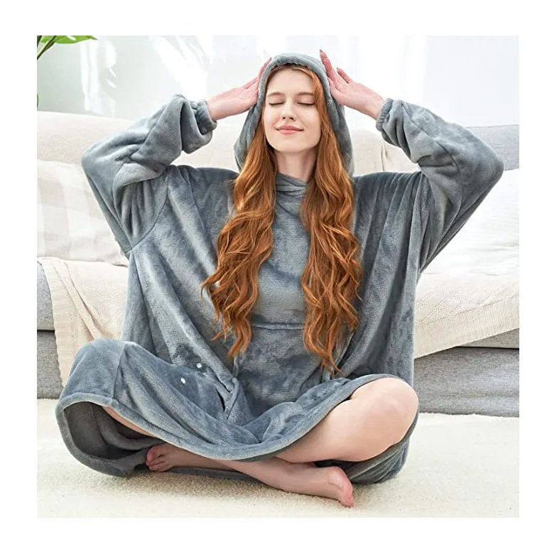 His-and-Hers Sleeves-Cute Long Flannel Plush Wearable Hooded Blanket