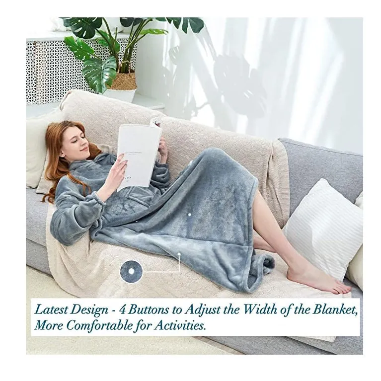 His-and-Hers Sleeves-Cute Long Flannel Plush Wearable Hooded Blanket
