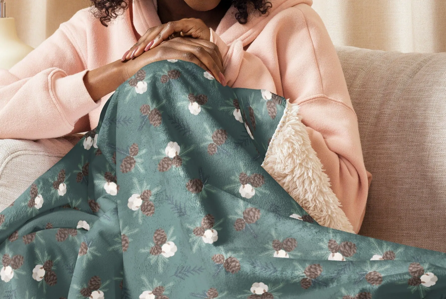 Winter Pinecone Sherpa Blanket